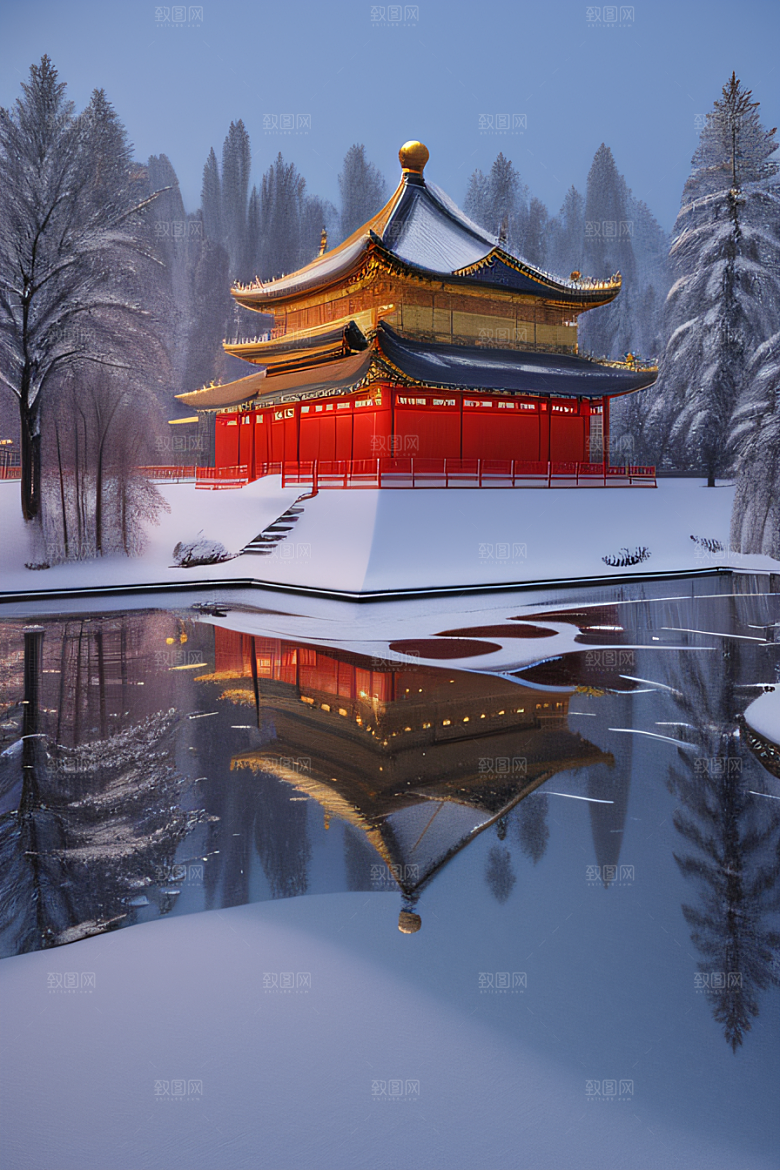 雪夜金殿梦幻细致3D