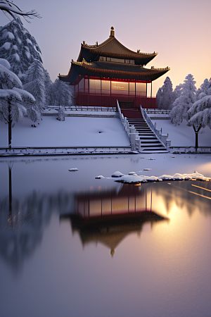 雪夜金殿梦幻细致3D