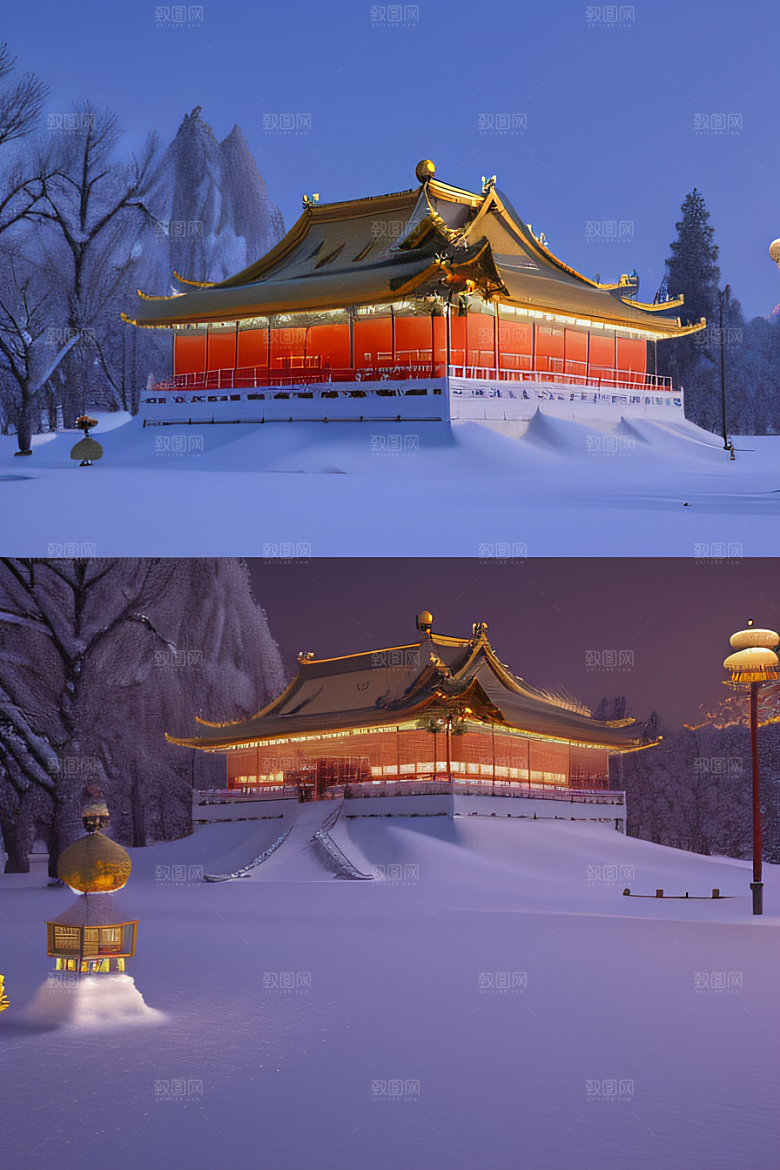 雪夜金殿梦幻细致3D
