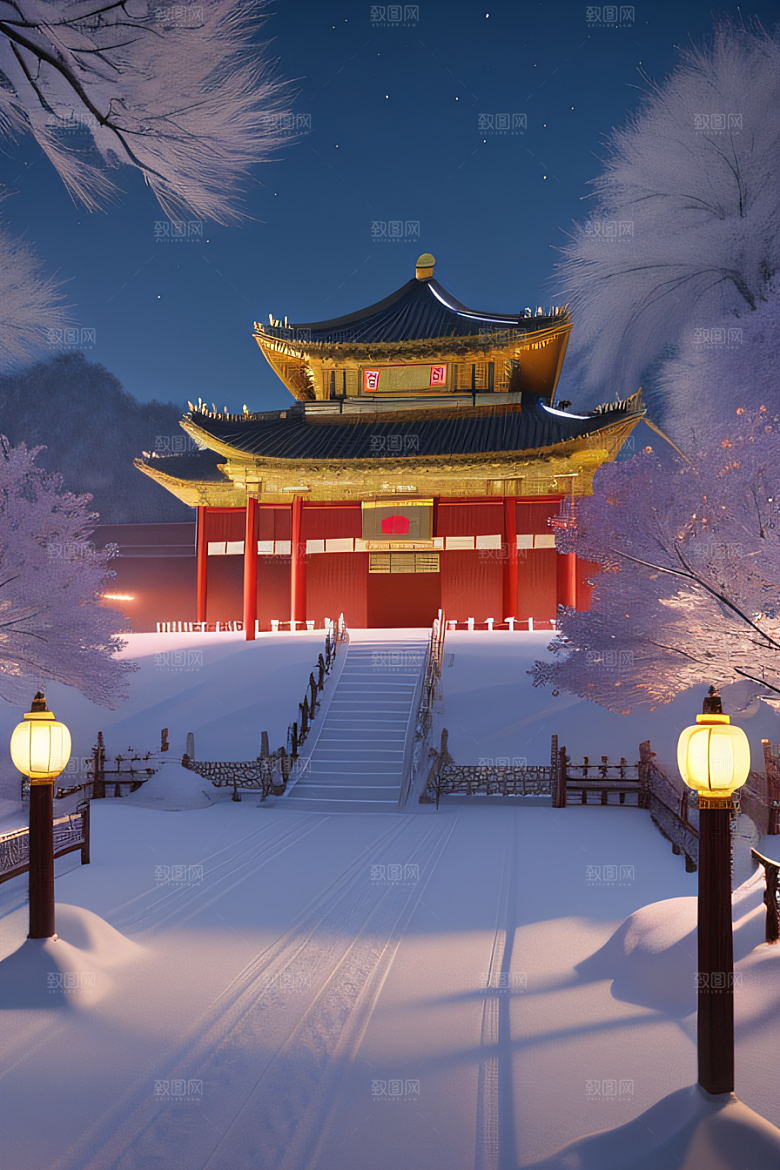 雪夜金殿梦幻细致3D