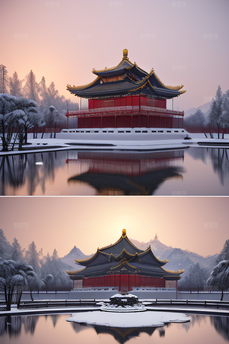 雪夜金殿梦幻细致3D