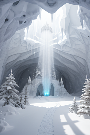 雪洞中的白晶宫殿幻境奇观