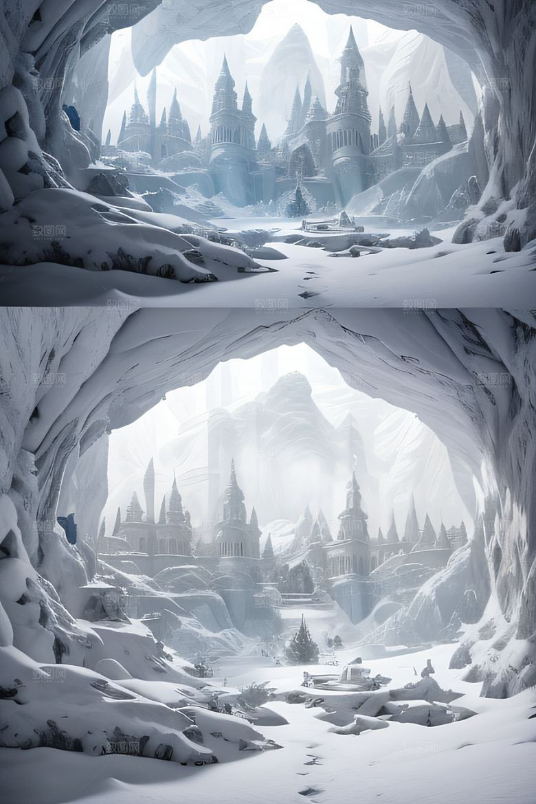 雪洞中的白晶宫殿壁画逼真