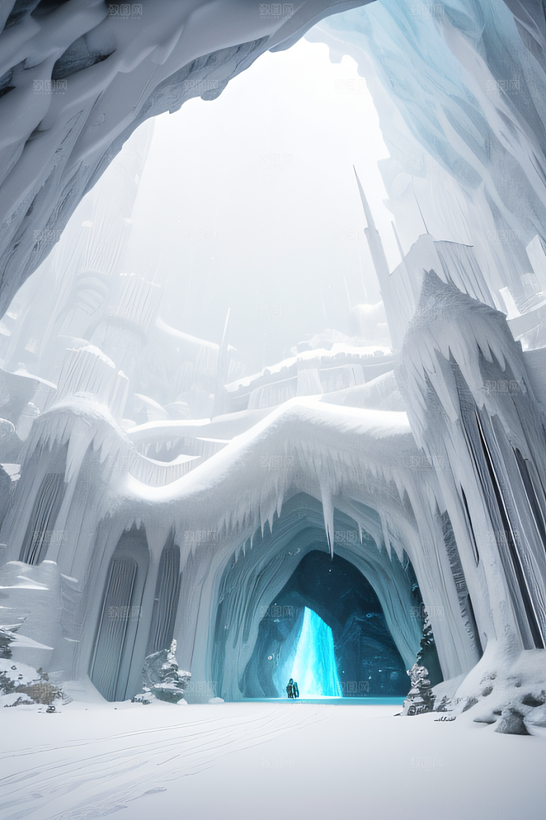 雪洞中的白晶宫殿壁画逼真