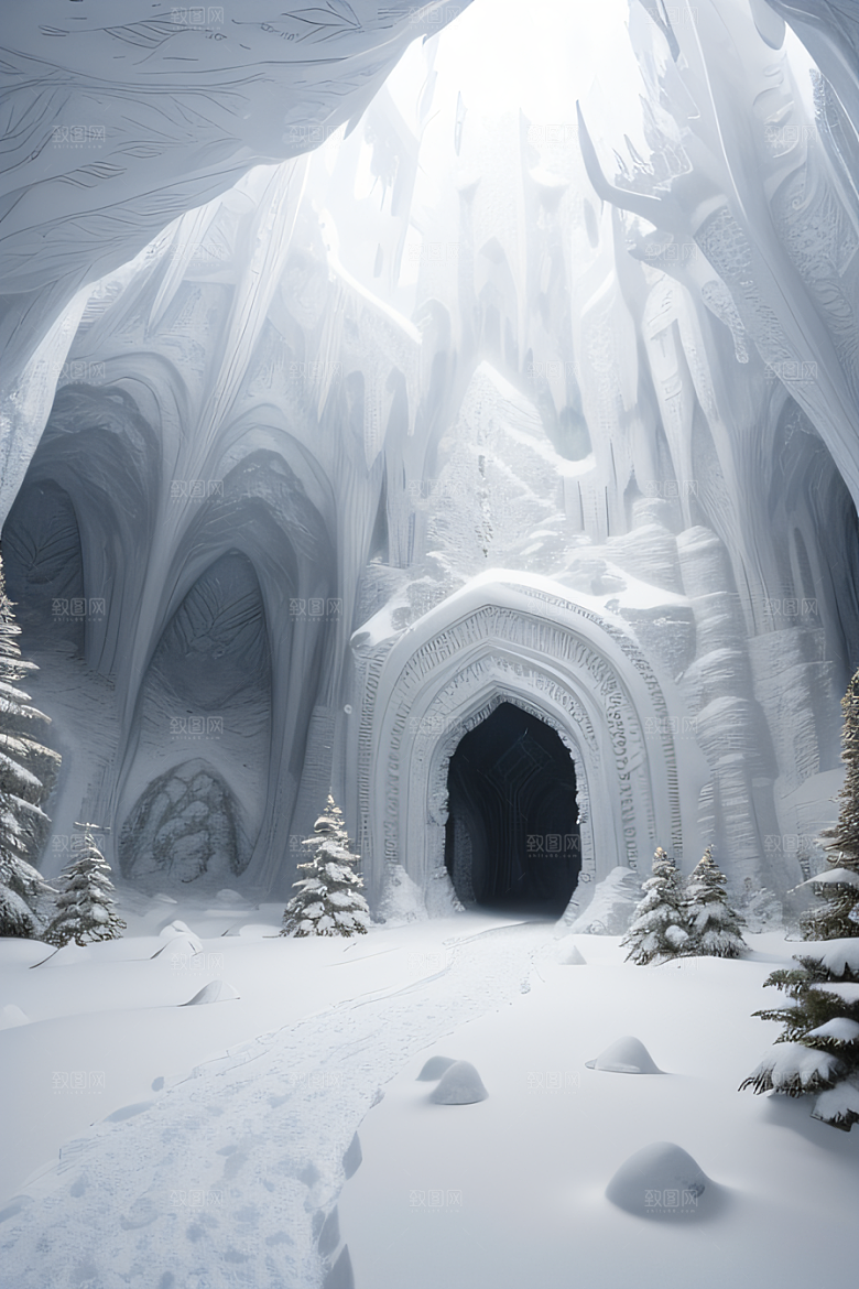 雪洞中的白晶宫殿壁画逼真