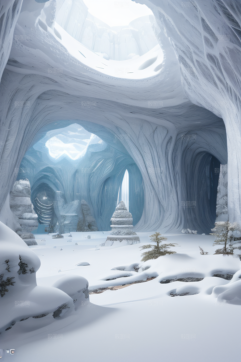 雪洞中的白晶宫殿壁画逼真