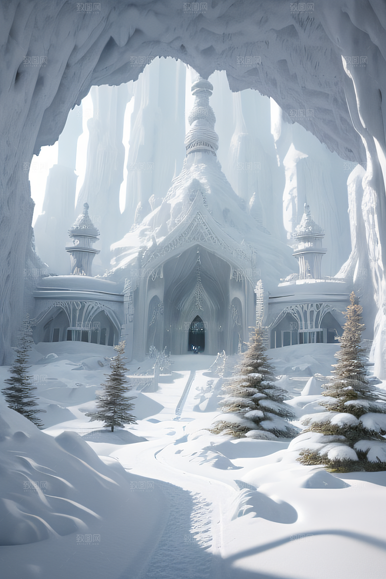 雪洞中的白晶宫殿壁画逼真