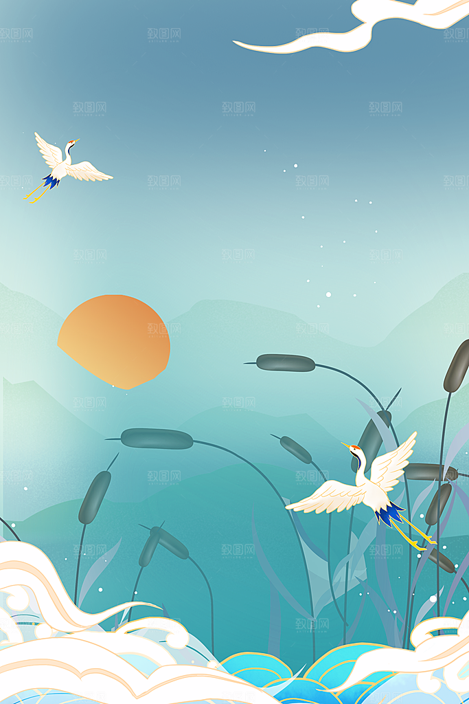 二十四节气节日背景插画海报