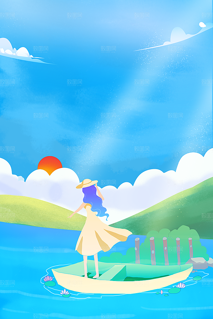二十四节气节日背景插画海报