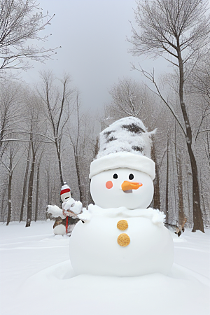 冬季户外活动全家一起堆雪人