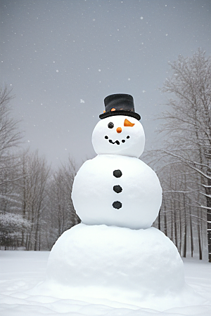 冬季户外活动全家一起堆雪人