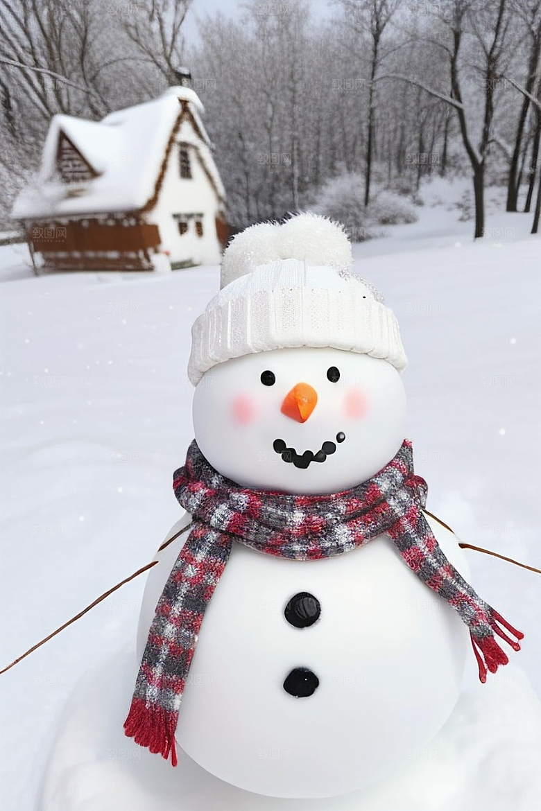 雪人装饰为冬日增添一抹亮色