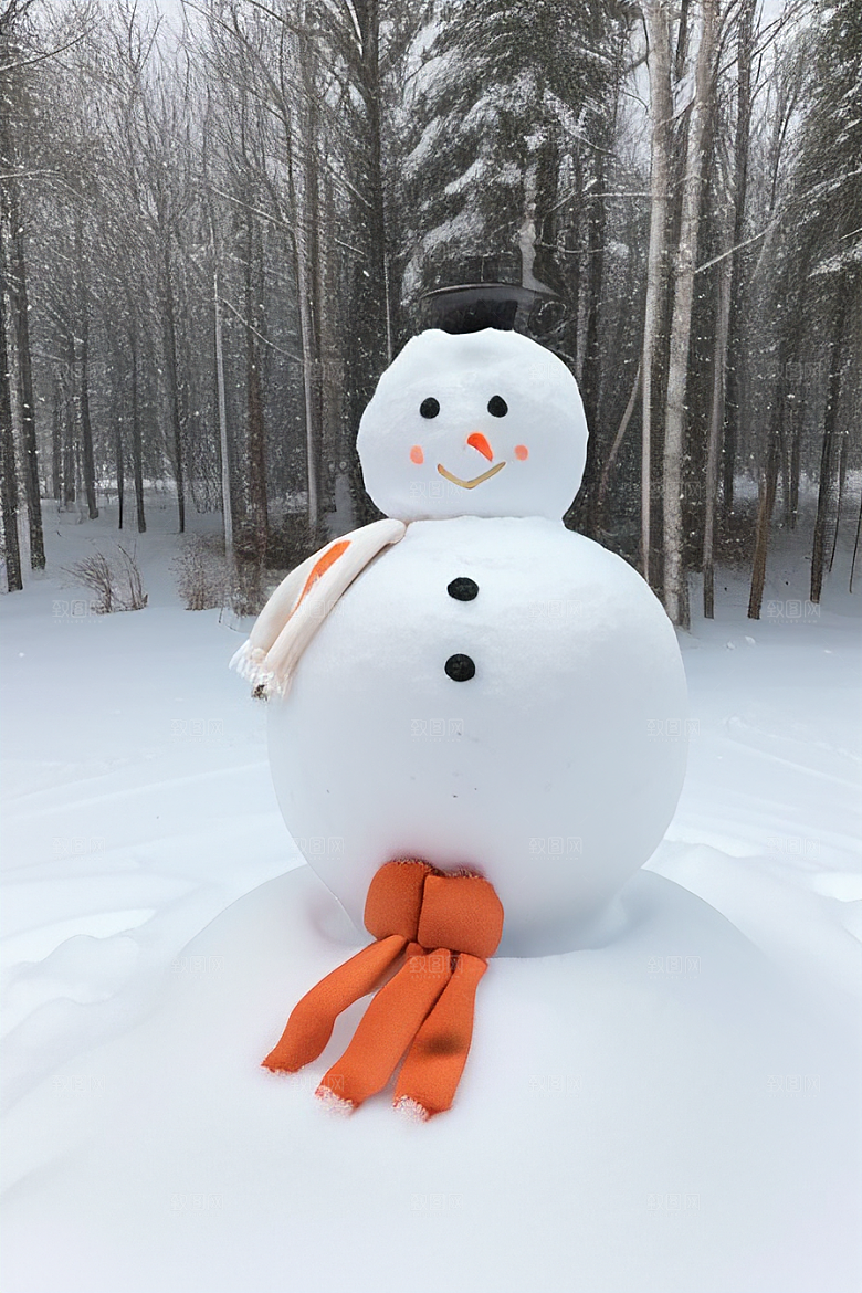 冬季户外运动堆雪人与滑雪橇