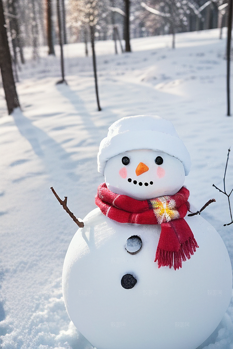 冬季户外运动堆雪人与滑雪橇