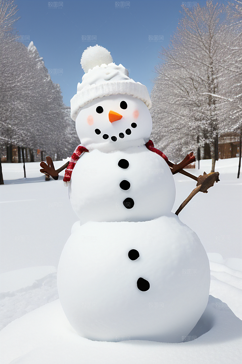 冬季户外运动堆雪人与滑雪橇