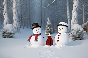 冬日雪趣堆可爱雪人的欢乐时光