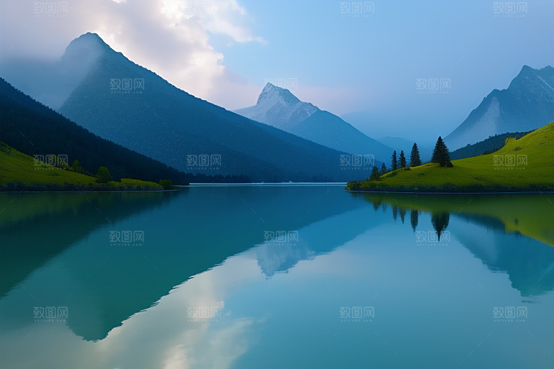一叶扁舟湖光山色中悠然前行