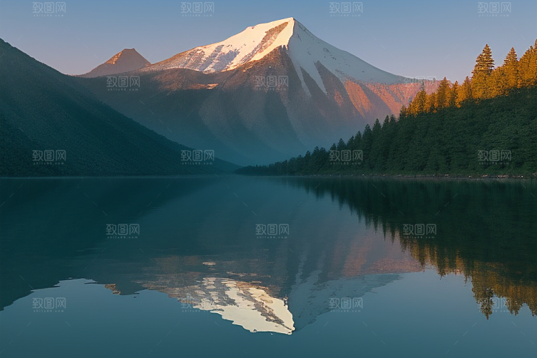 湖光山色相映一叶扁舟悠然前行