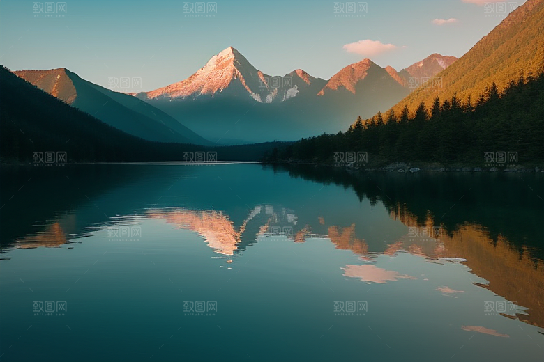 湖光山色相映一叶扁舟悠然前行
