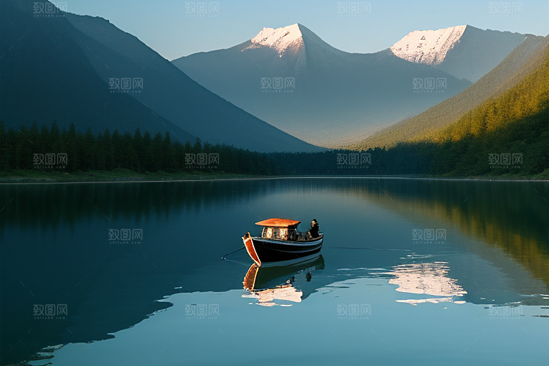 湖光山色醉一叶扁舟伴归途