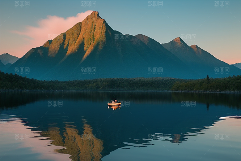 悠闲自得一叶扁舟游湖光山色