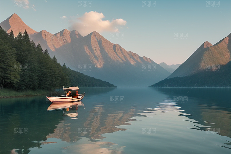 悠闲自得一叶扁舟游湖光山色