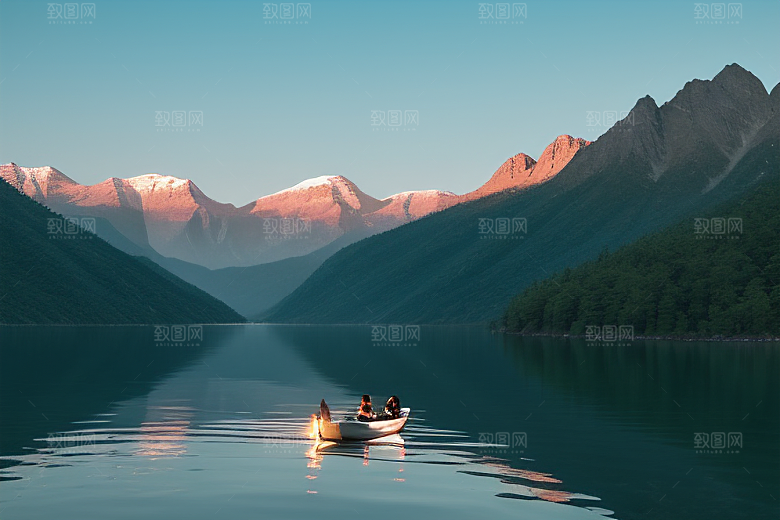 悠闲自得一叶扁舟游湖光山色