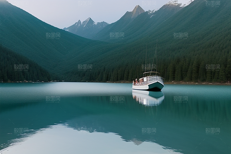悠闲自得一叶扁舟游湖光山色