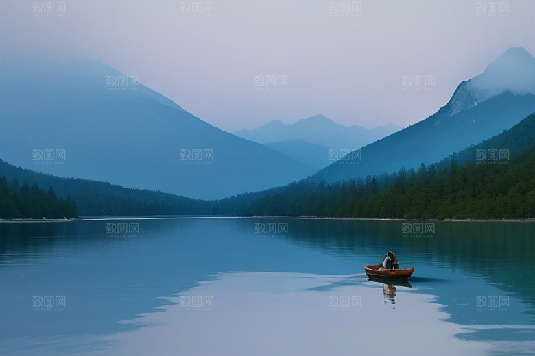 悠闲自得一叶扁舟游湖光山色