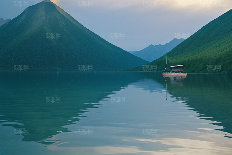 悠闲自得一叶扁舟游湖光山色