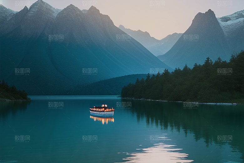 悠闲自得一叶扁舟游湖光山色