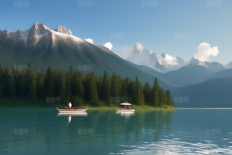 湖光山色间一叶扁舟悠然行