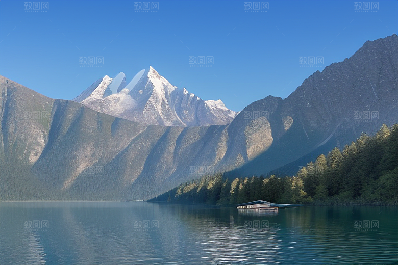 湖光山色间一叶扁舟悠然行