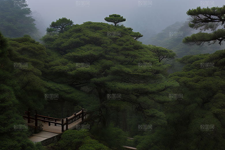 黄山迎客松的美丽景色