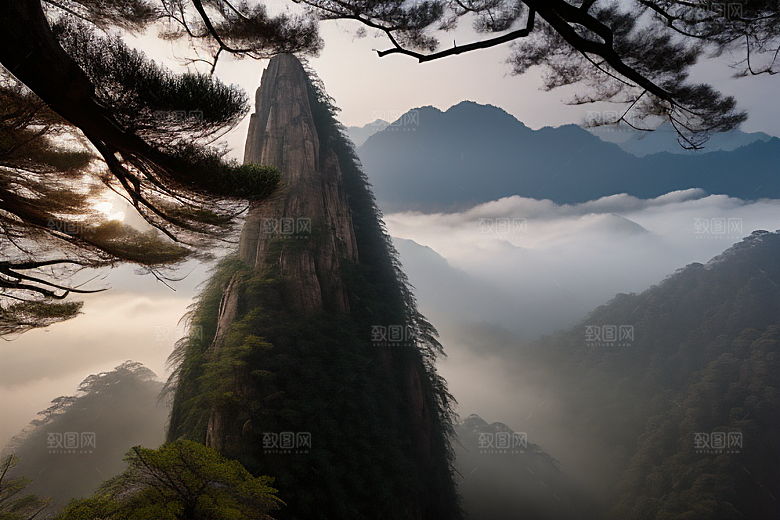 黄山迎客松的美丽景色
