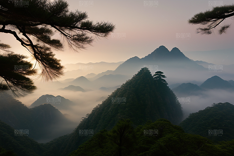 黄山上的美丽松树