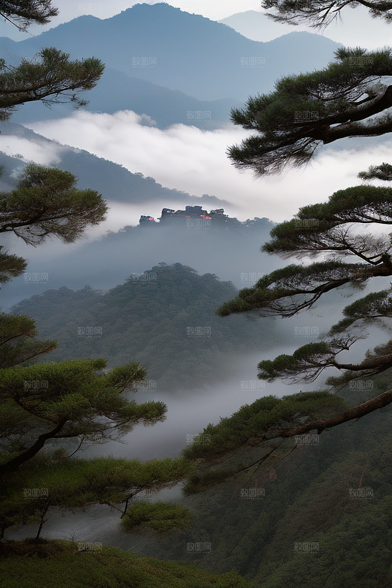 黄山上的美丽松树