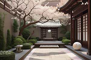 中式庭院中的绚丽中华木绣球