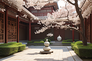 中式庭院的中华木绣球盛景
