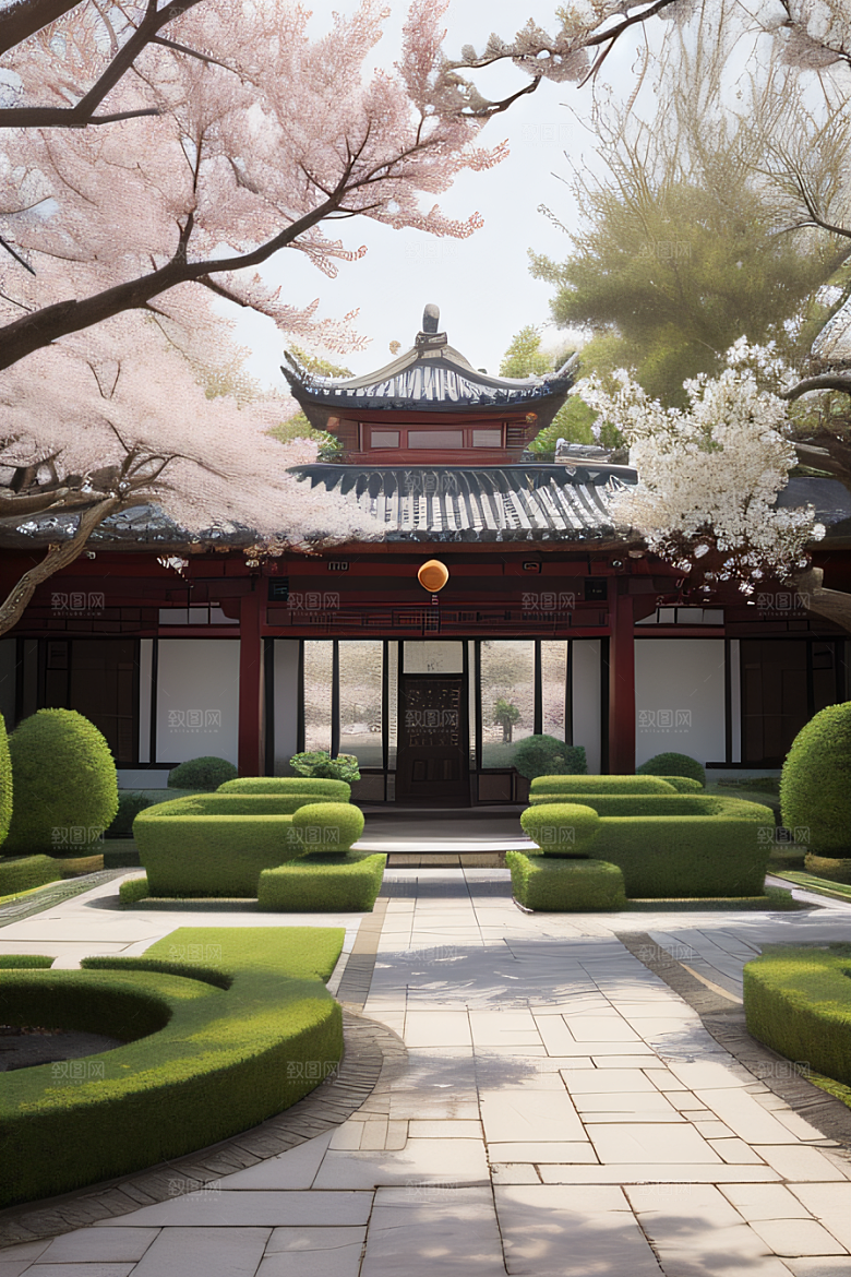中式庭院的中华木绣球盛景