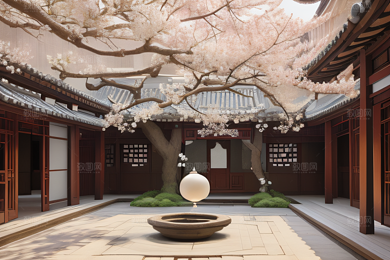 中式庭院的中华木绣球盛景