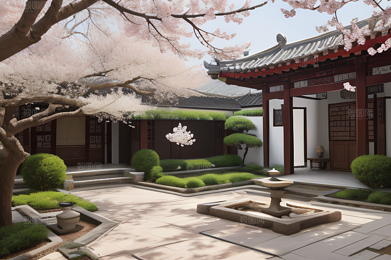 中式庭院的中华木绣球盛景