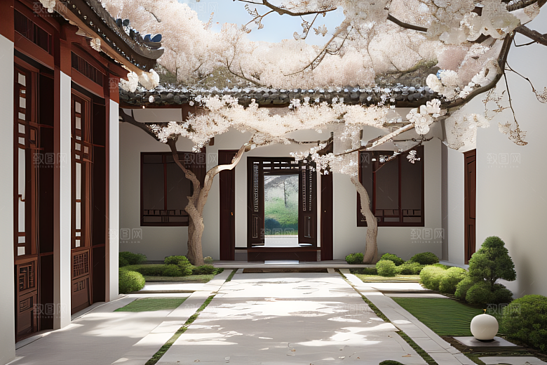 中式庭院的中华木绣球盛景