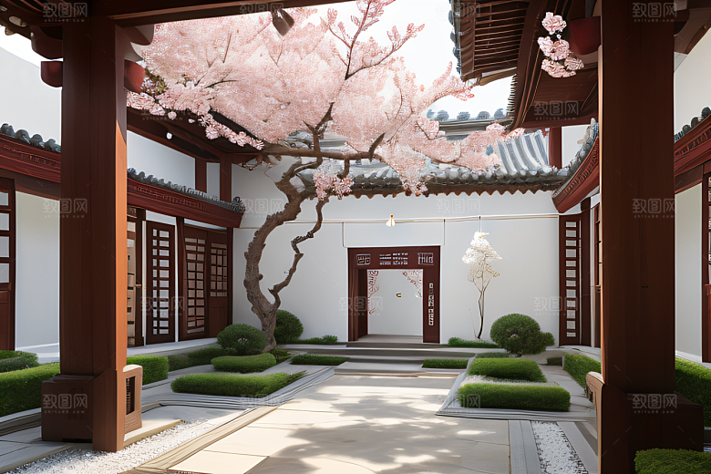 中式庭院的中华木绣球盛景