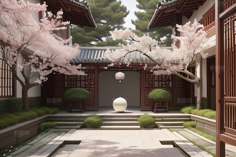 中式庭院的中华木绣球盛景