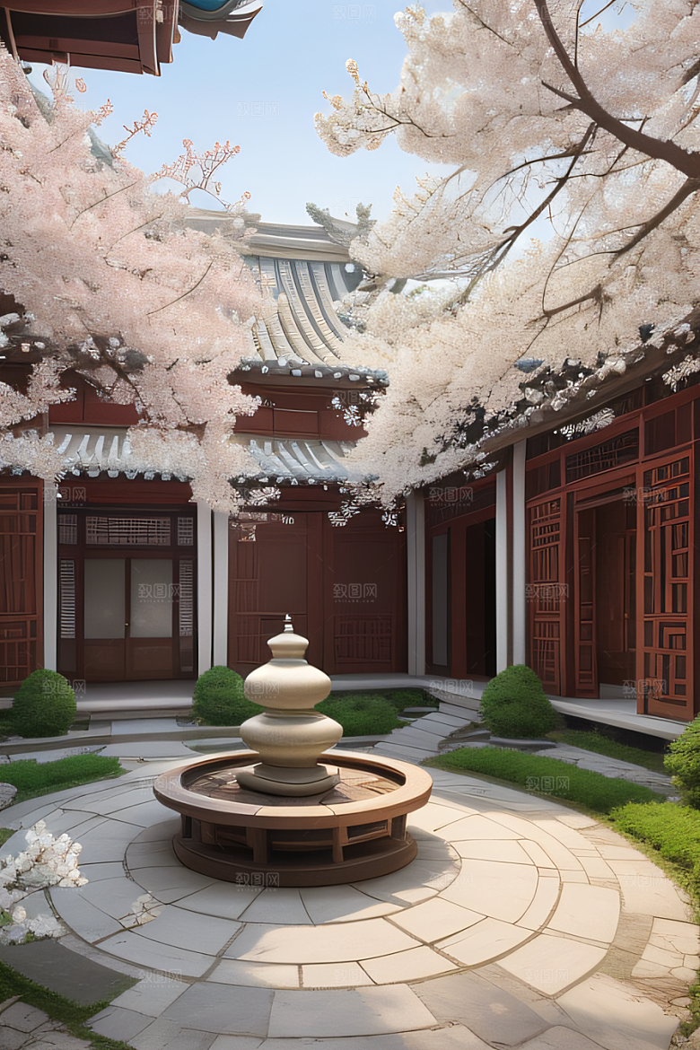 中式庭院的中华木绣球盛景