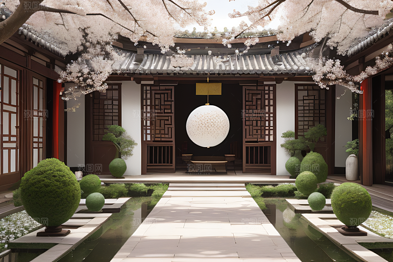 中式庭院的中华木绣球盛景
