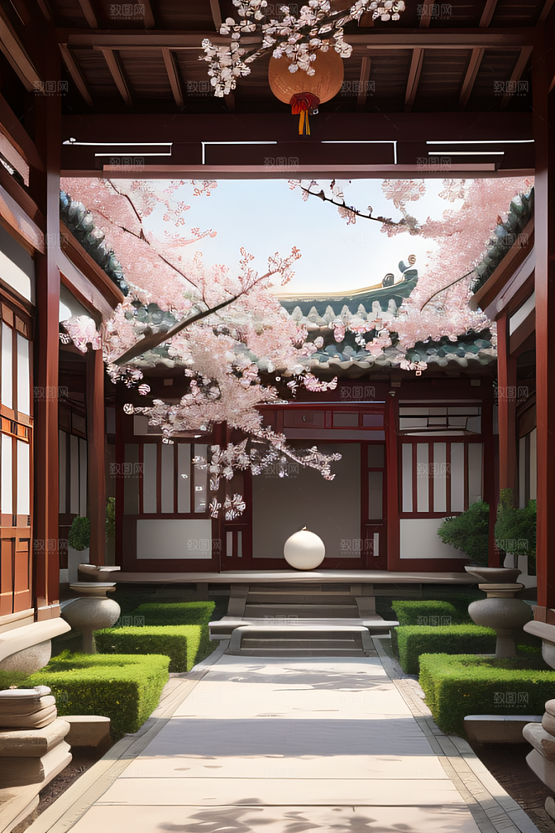 中式庭院的中华木绣球盛景