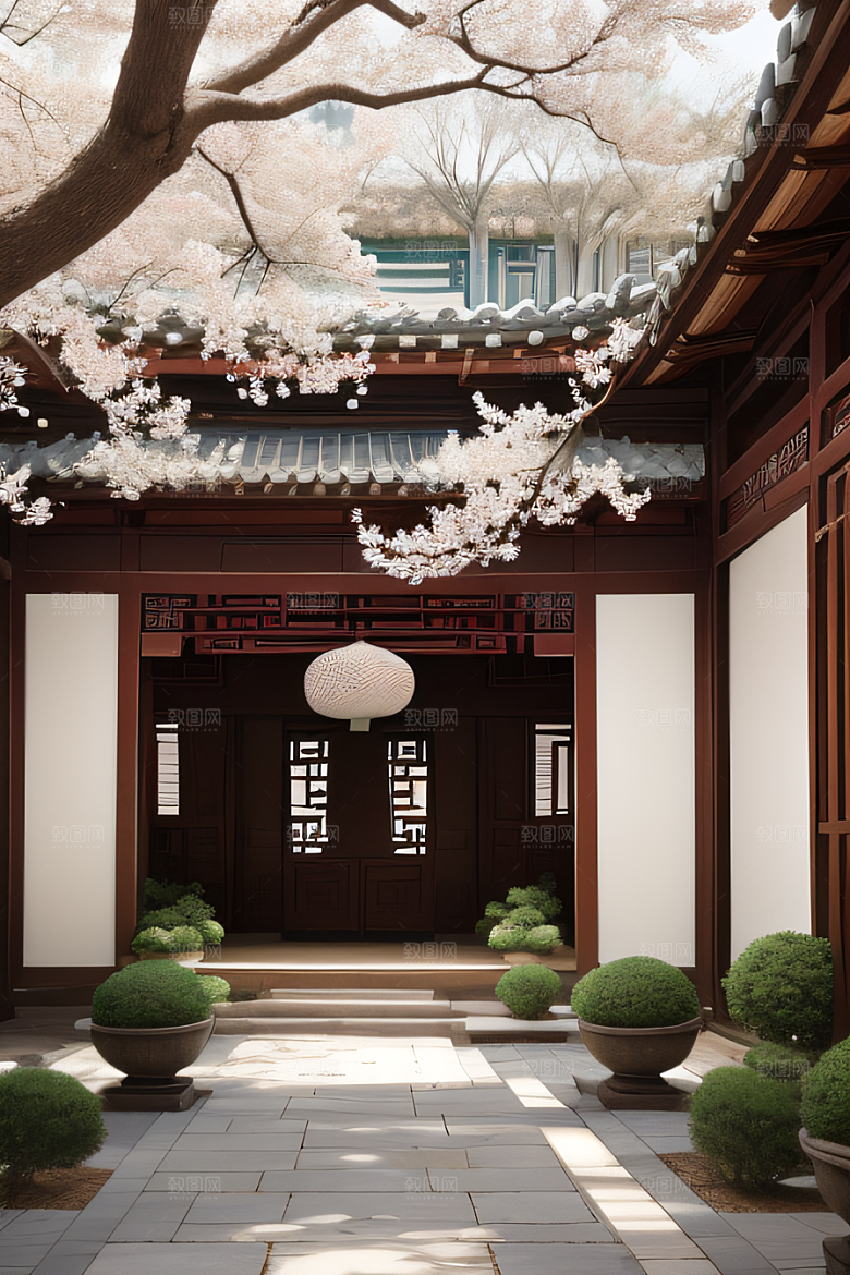 中式庭院的中华木绣球盛景