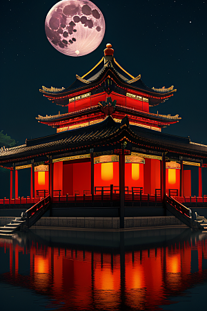 月色如水辽阔中国宫殿虚拟呈现